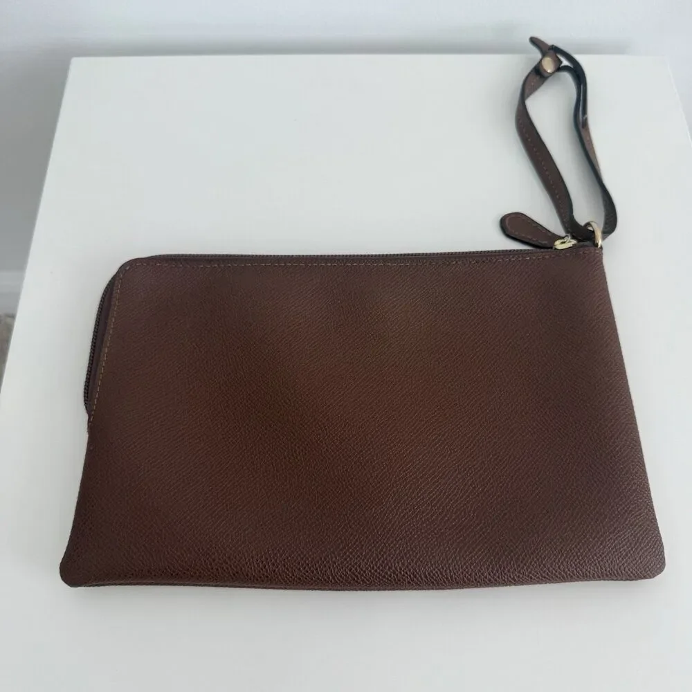 Coach Storypatch Badge Wristlet Pouch Wallet Clutch Brown Leather Classic